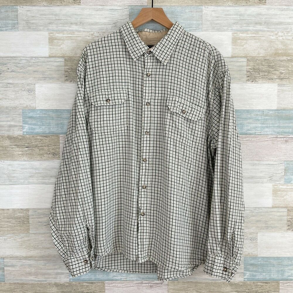 Wrangler Twill Button Front Shirt White Green Gray Plaid Casual Mens 2XL XXL